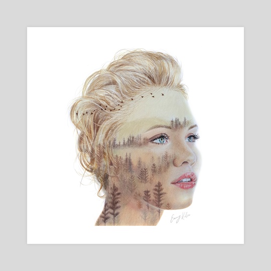 540x540 Double Exposure Portrait Drawing, An Art Print - Double Drawing
