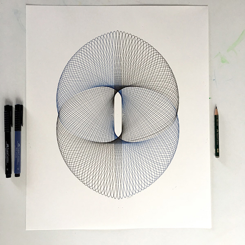 500x500 Double Ellipse Drawing In Blue And Black Pigment Ink Mary Wagner - Double Drawing