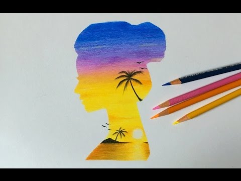 480x360 Drawing A Double Exposure Sunset Girl - Double Drawing