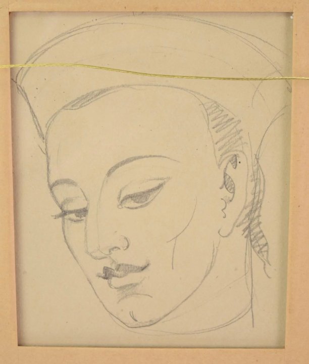 612x720 Early Century Double Sided Drawing Woman W Lute Profile - Double Face Drawing