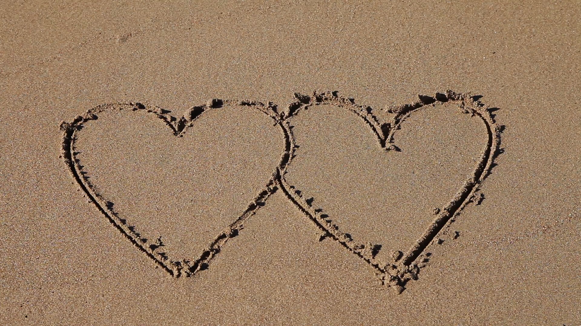 1920x1080 Double Hearts A Wave Remove Hearts Drawn In The Sand Stock Video - Double Heart Drawing