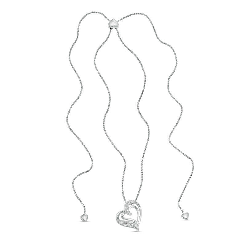 800x800 Diamond Accent Tilted Double Heart Bolo Necklace In Sterling - Double Heart Drawing