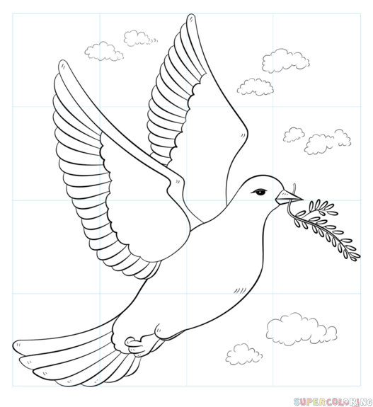 527x575 how to draw a dove how to draw a peace dove with olive branch step - Dove Drawing Pictures