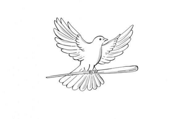580x387 Pigeon Or Dove Flying With Cane Drawing - Dove In Flight Drawing