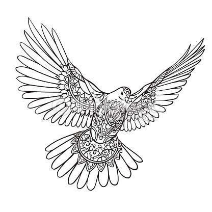 416x416 flying dove with spread wings in ethnic patterns vector art - Dove Wings Drawing