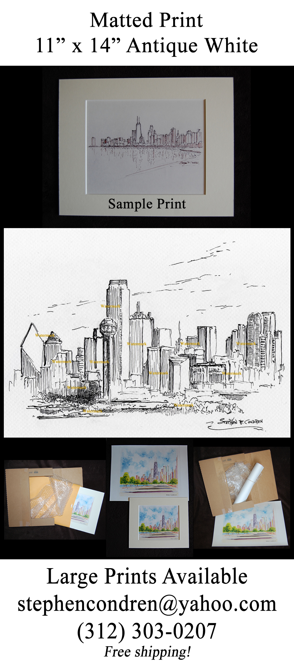 1000x2260 dallas skyline pen ink drawing of downtown with reunion tower - Downtown Dallas Drawing