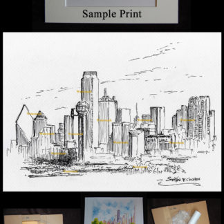 324x324 dallas skyline pen ink drawing of downtown with skyscrapers - Downtown Dallas Drawing