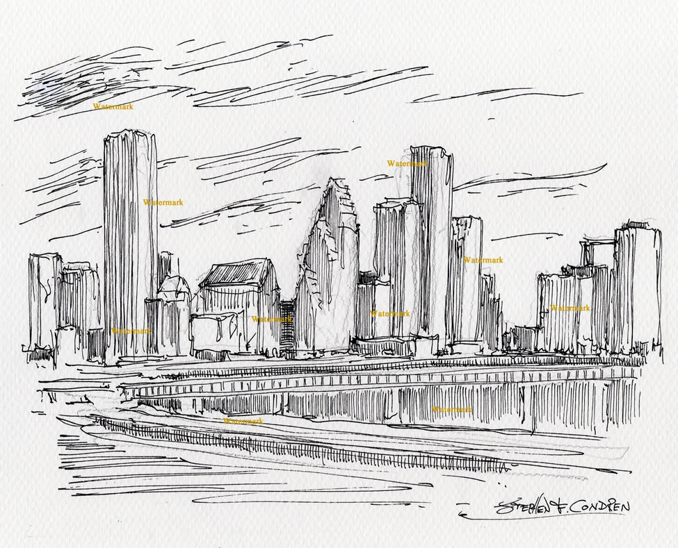 975x789 Houston Skyline - Downtown Drawing