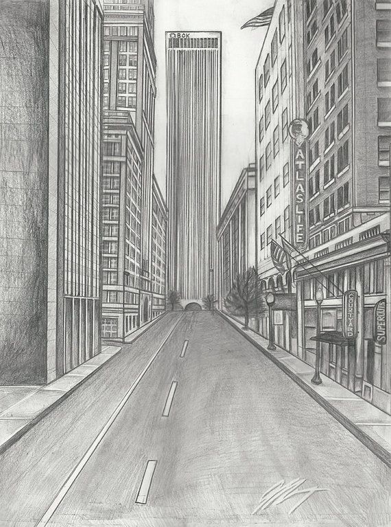570x767 original pencil drawing of downtown tulsa this is everyone - Downtown Drawing