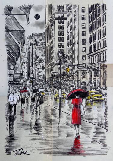 375x534 downtown in a red dress drawing - Downtown Drawing