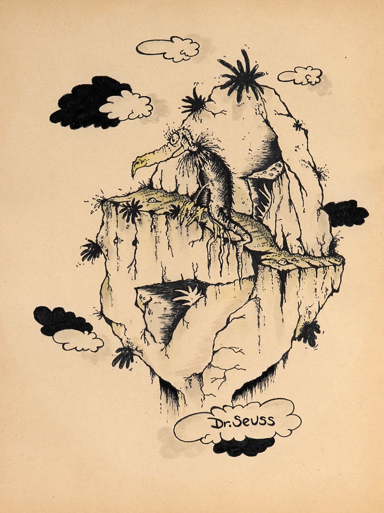1292x1728 dr seuss drawing of a bird on a floating island - Dr Seuss Drawings