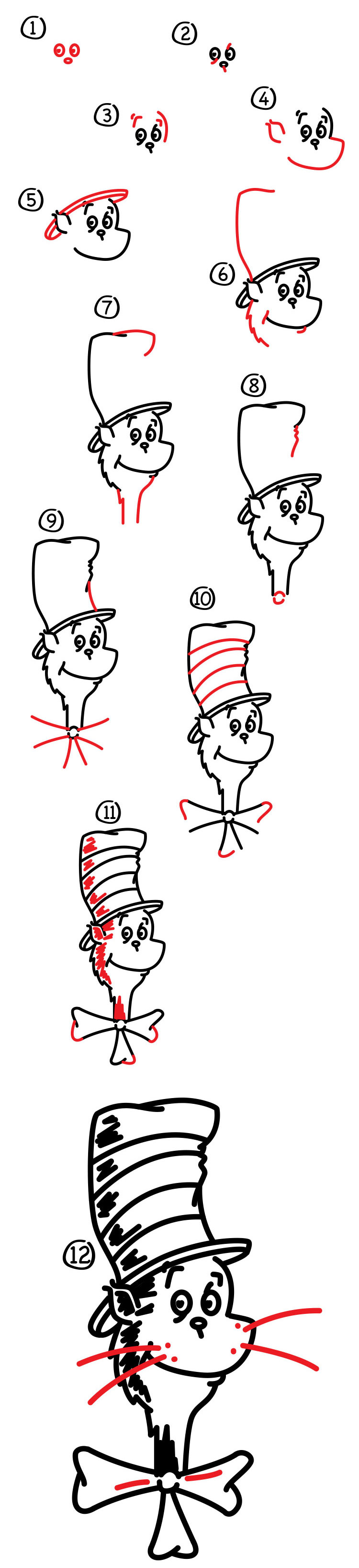 750x3270 How To Draw The Cat In The Hat - Dr Seuss Hat Drawing