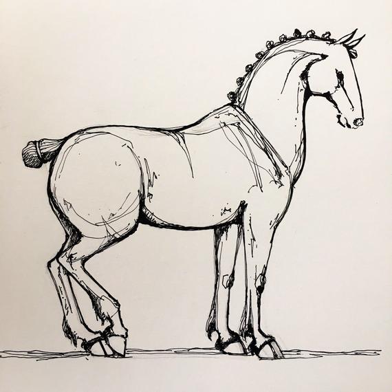 570x570 draft horse pen and ink line drawing etsy - Draft Horse Drawing