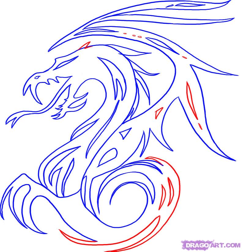 791x824 How To Draw Tribal Dragon Art, Step - Dragon Art Drawing