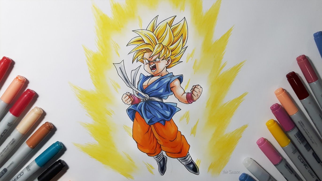 1371x771 Drawing Kid Goku Super Saiyan - Dragon Ball Gt Drawings