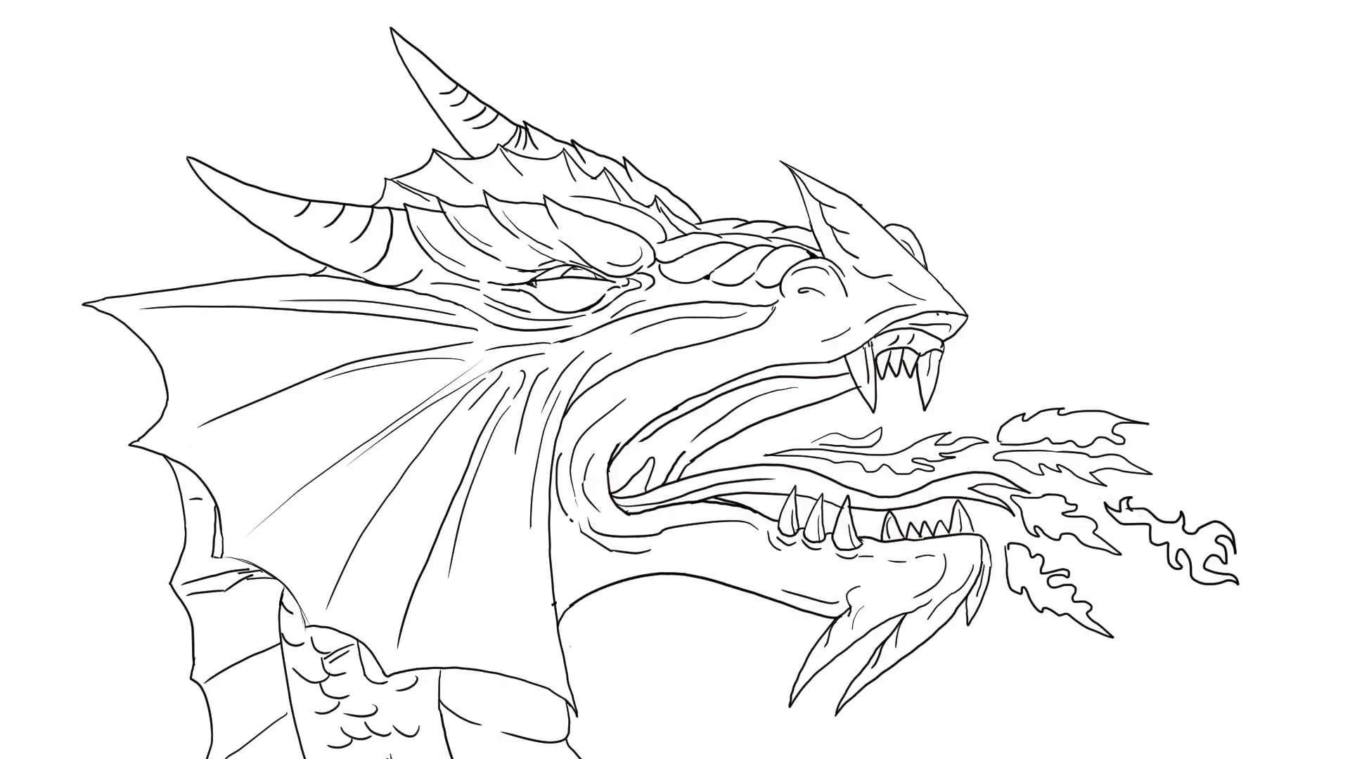 how to draw a dragon head breathing fire