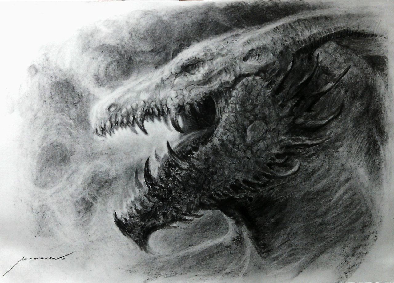 1280x921 Charcoal Dragon Head - Dragon Charcoal Drawing