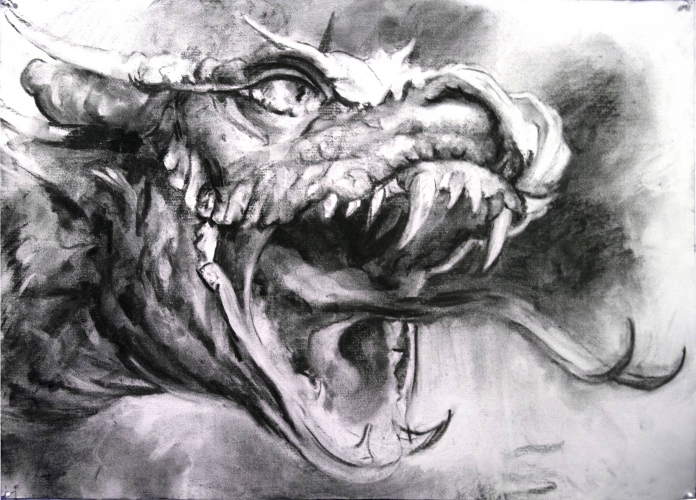 696x500 Charcoal Drawing Dragon For Free Download - Dragon Charcoal Drawing