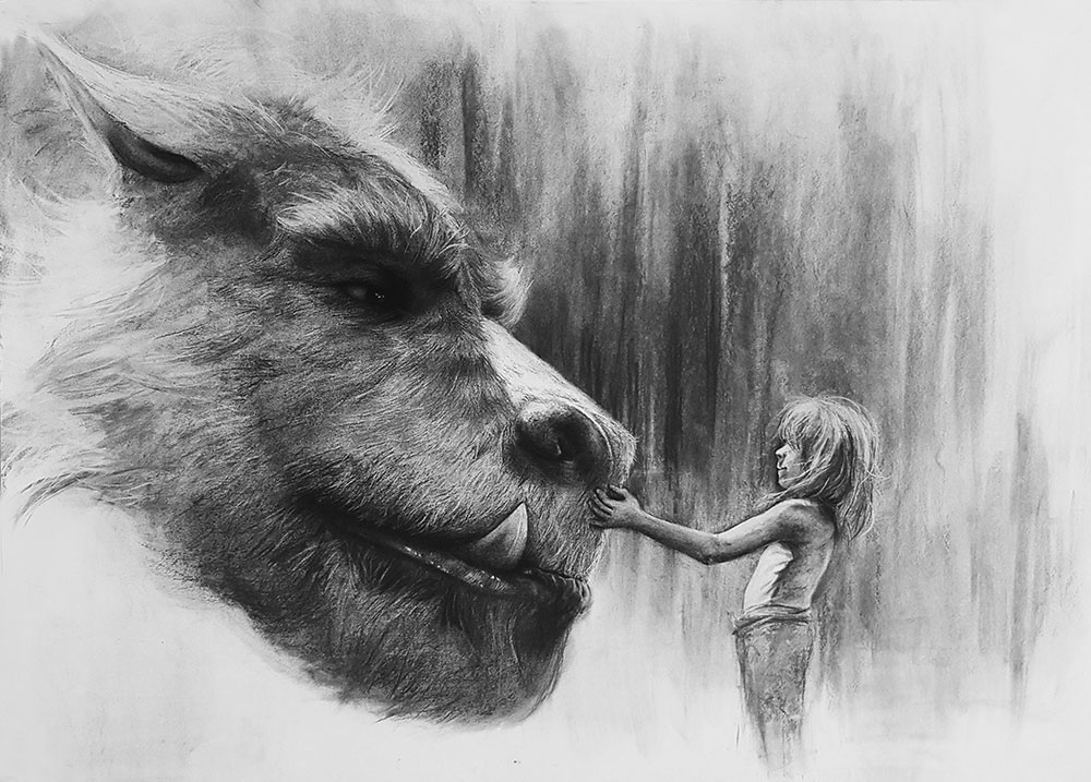 1000x717 Pete's Dragon On Behance - Dragon Charcoal Drawing