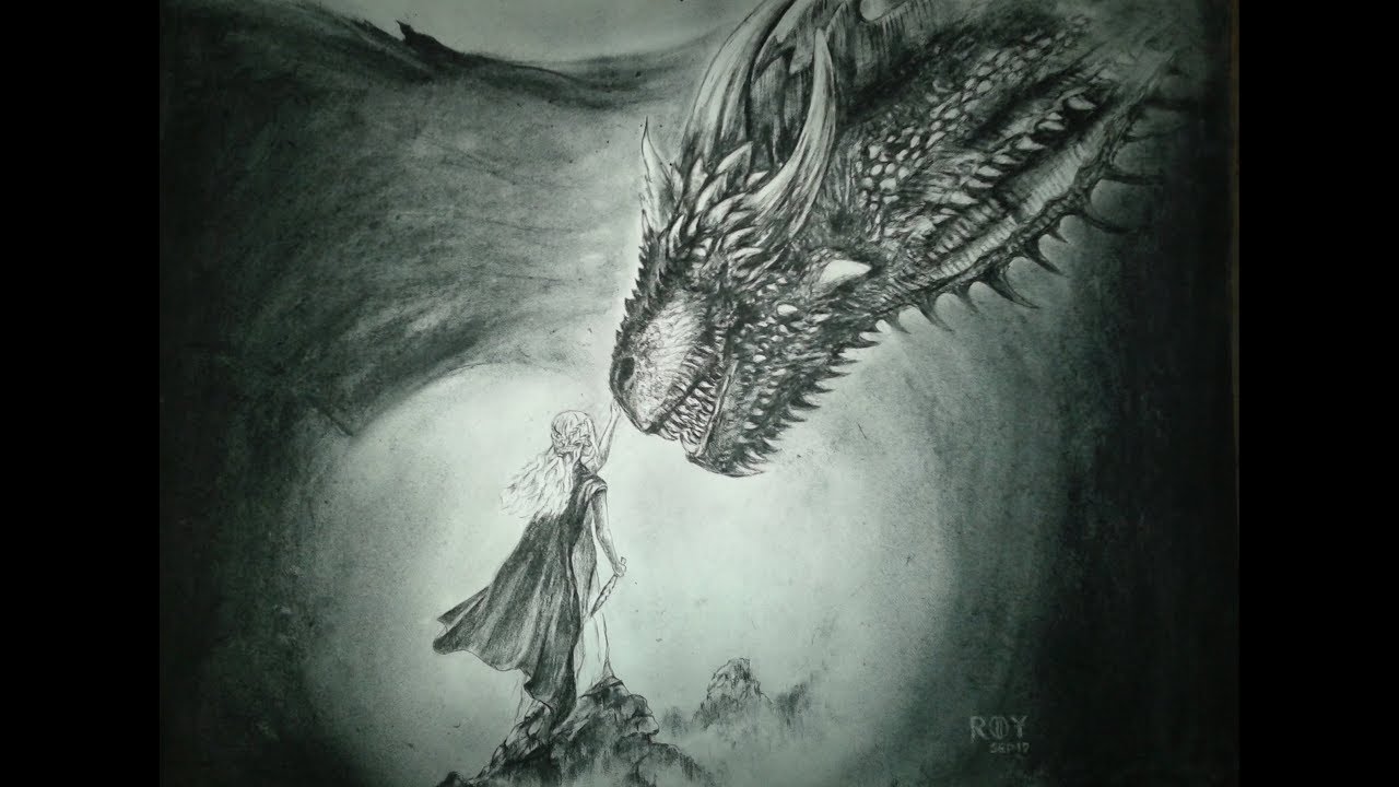 1280x720 The Mother With Dragon Charcoal Painting Game Of Thrones - Dragon Charcoal Drawing