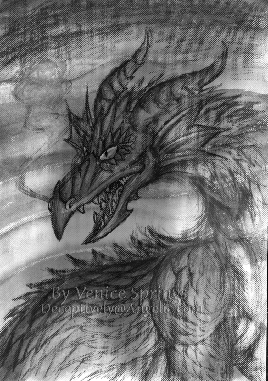 1024x1456 Watercolour And Charcoal Dragon, My Second Painting Dragondrawings - Dragon Charcoal Drawing
