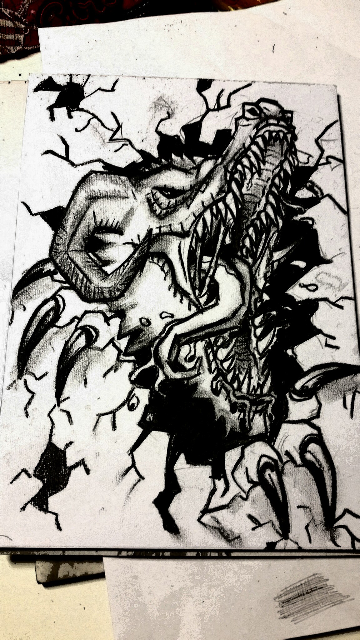 1152x2048 A Charcoal Drawing Of A Dragon - Dragon Charcoal Drawing