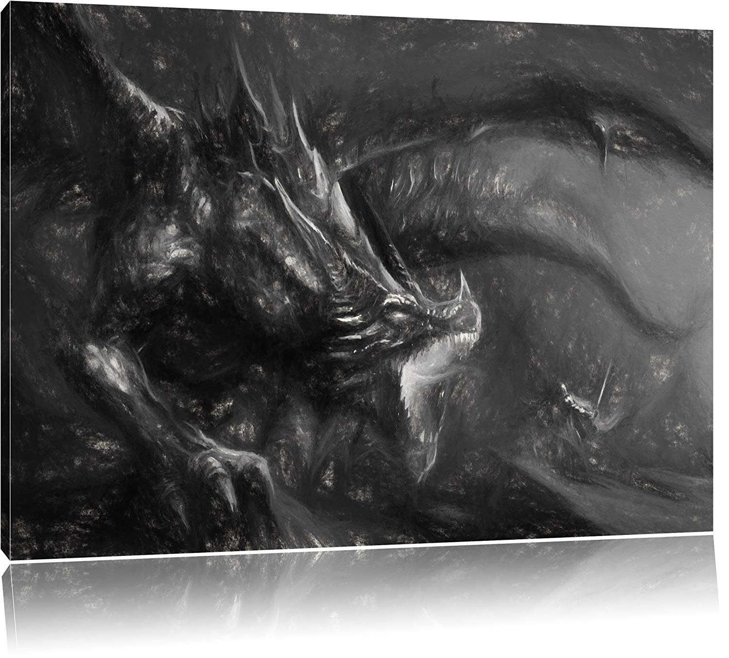 1500x1353 Battle Between Man And Dragon Charcoal Drawing Effect, Format - Dragon Charcoal Drawing