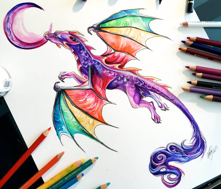 750x640 Rainbow Dragon Color Drawing - Dragon Drawing Art