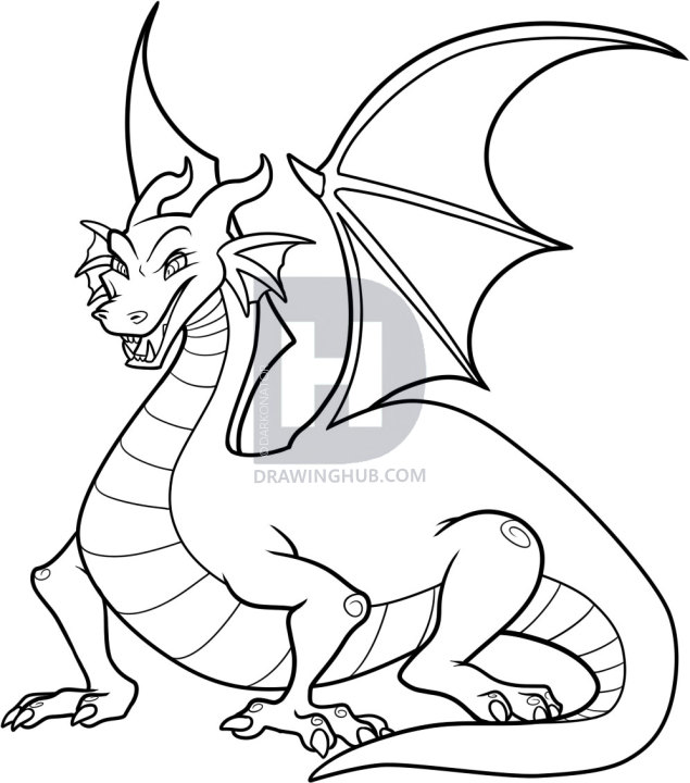 635x720 How To Draw Cartoon Dragons, Step - Dragon Drawing Cartoon
