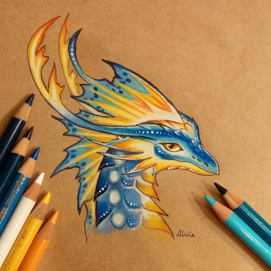 894x894 Tropical Dragon Color Pencil Drawing - Dragon Drawing Color
