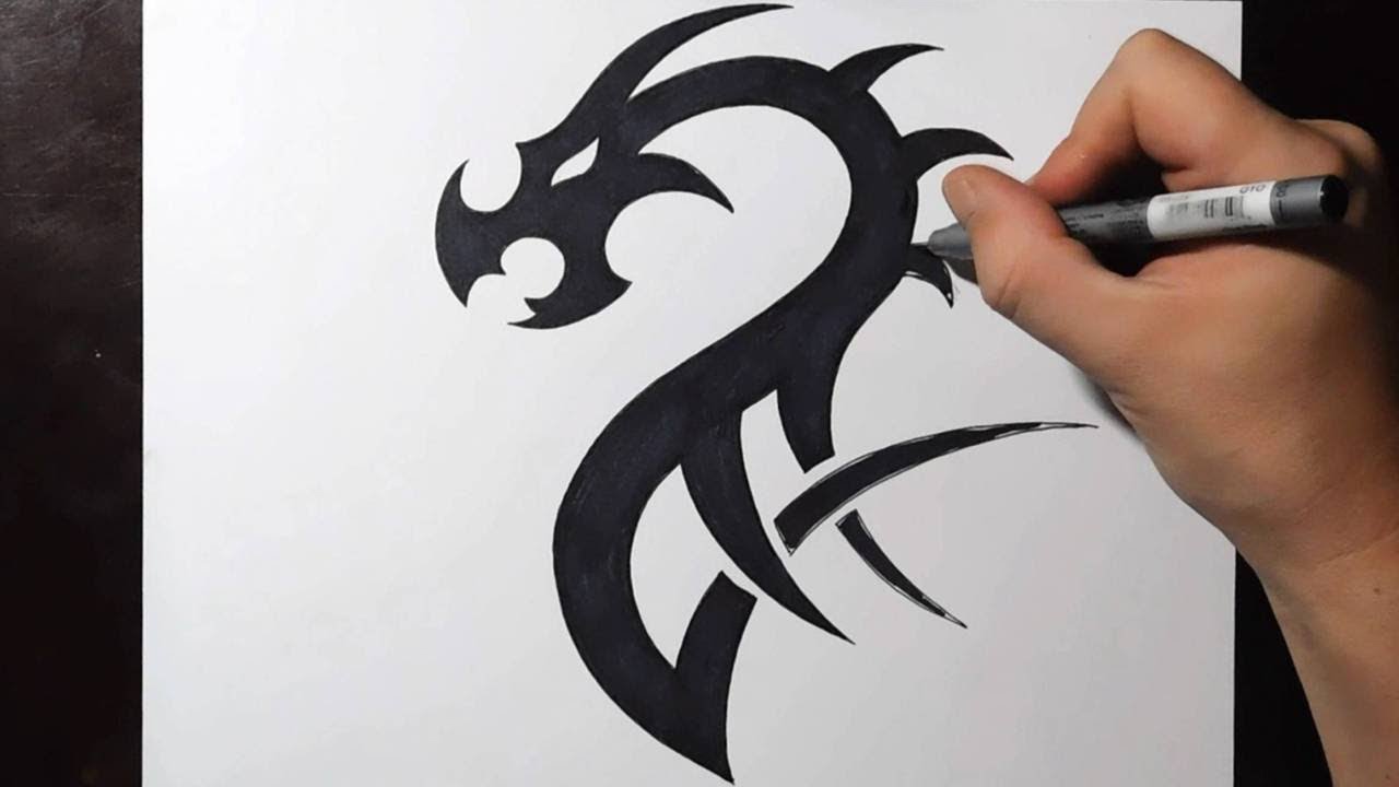 1280x720 How To Draw A Simple Tribal Dragon Tattoo Design - Dragon Drawing Designs