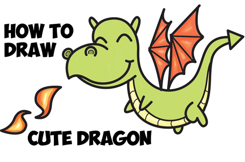 500x331 How To Draw A Cute Kawaii Chibi Dragon Shooting Fire With Easy - Dragon Drawing Easy