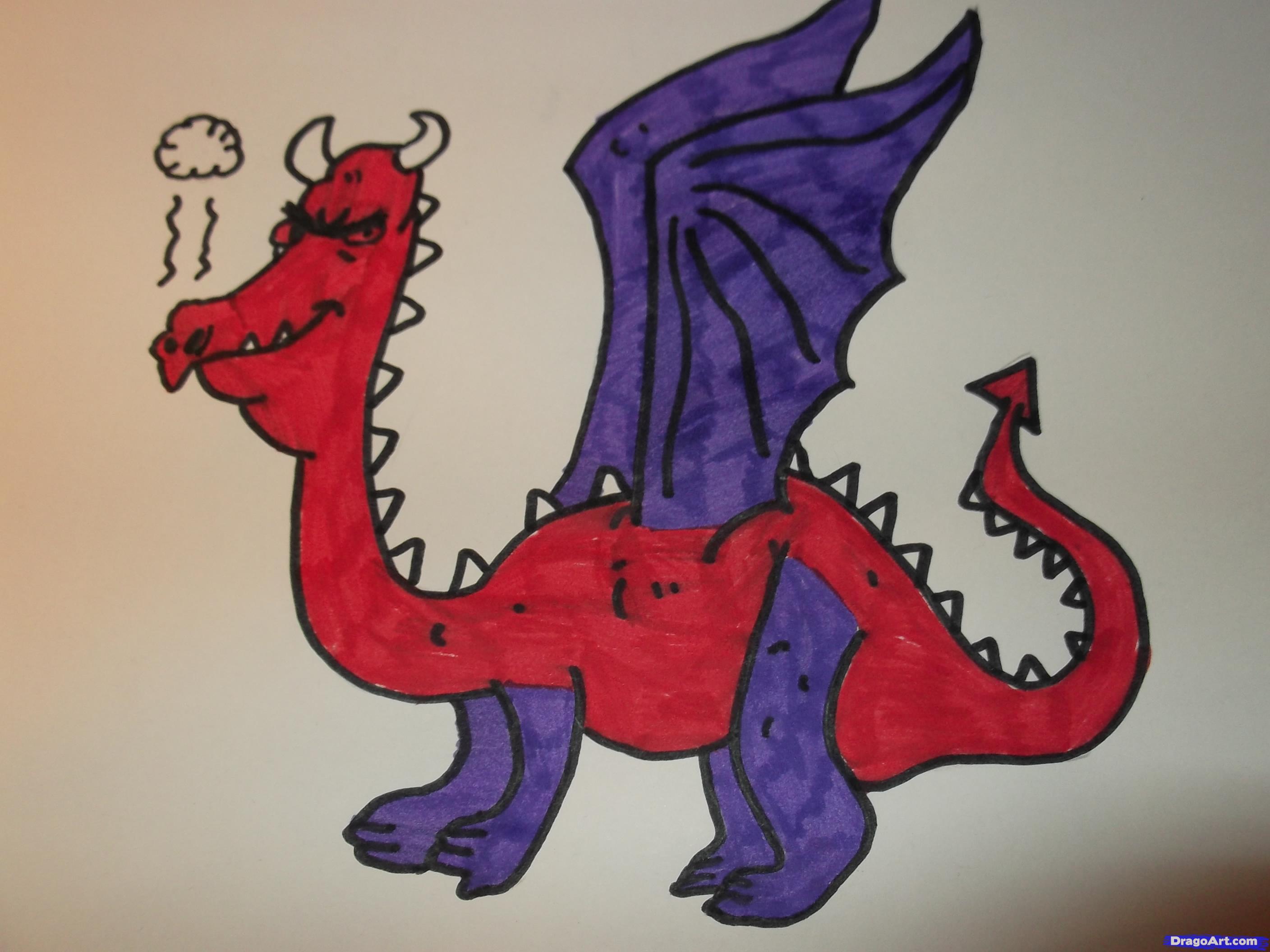 2816x2112 How To Draw A Cartoon Dragon, Step - Dragon Drawing For Kids