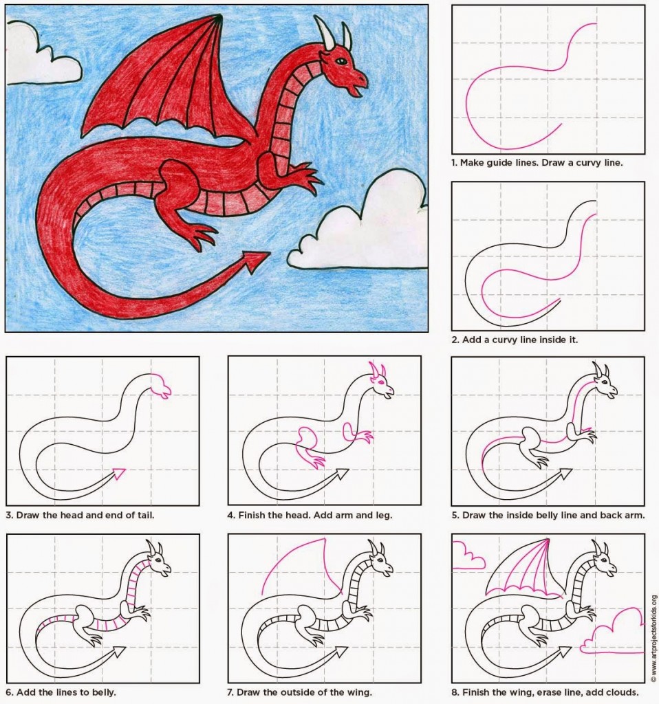 958x1024 Draw A Red Dragon Art Projects For Kids - Dragon Drawing For Kids