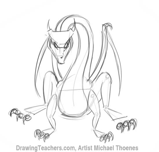 550x527 How To Draw A Dragon Sitting - Dragon Drawing Images