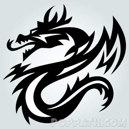 512x512 How To Draw A Dragon Tribal Tattoo Pop Path - Dragon Drawing Tattoo