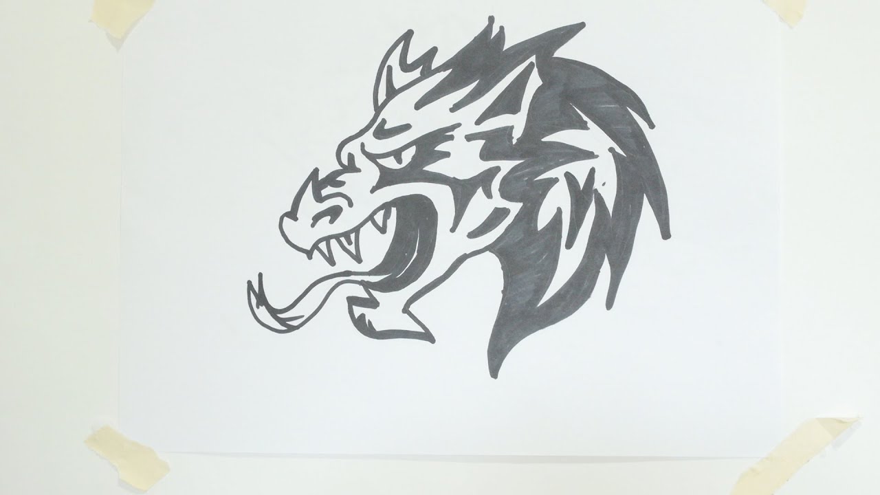 1280x720 How To Draw A Dragon Head Tribal Tattoo - Dragon Drawing Tattoo