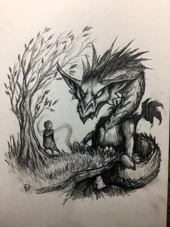 570x760 Dragon Fantasy Illustration Etsy - Dragon Drawing Time Lapse