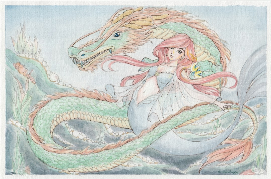 1080x716 Chinese Dragon And Mermaid Watercolor Speedpaint Timelapse - Dragon Drawing Time Lapse