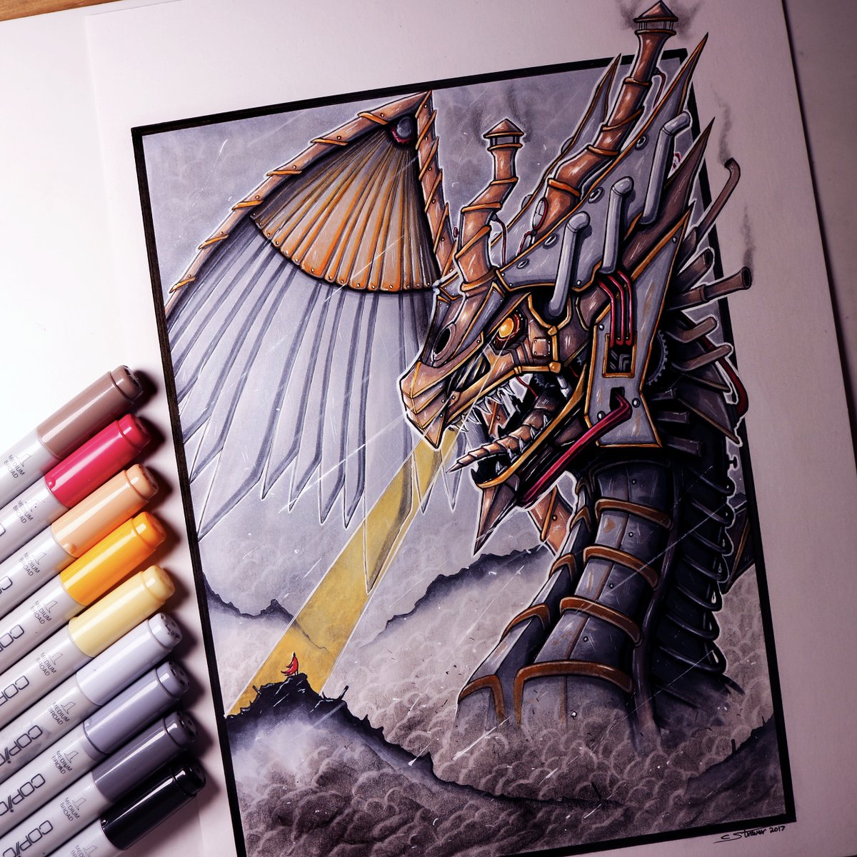 1200x1200 Christopher Straver On Twitter Here's My Drawing Of A Steampunk - Dragon Drawing Time Lapse