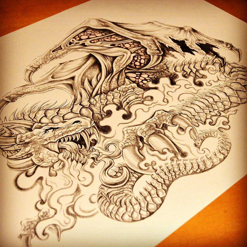 1024x1024 dragon custom tattoo design full time lapse video comi on hawaiian - Dragon Drawing Time Lapse