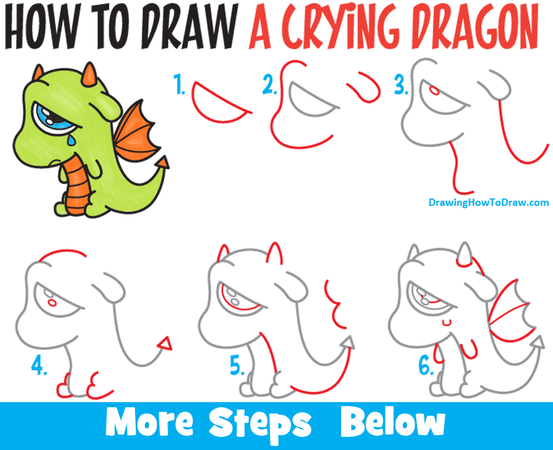 1100x894 How To Draw A Cute Cartoon Dragon Crying Easy Step - Dragon Drawing Tutorial