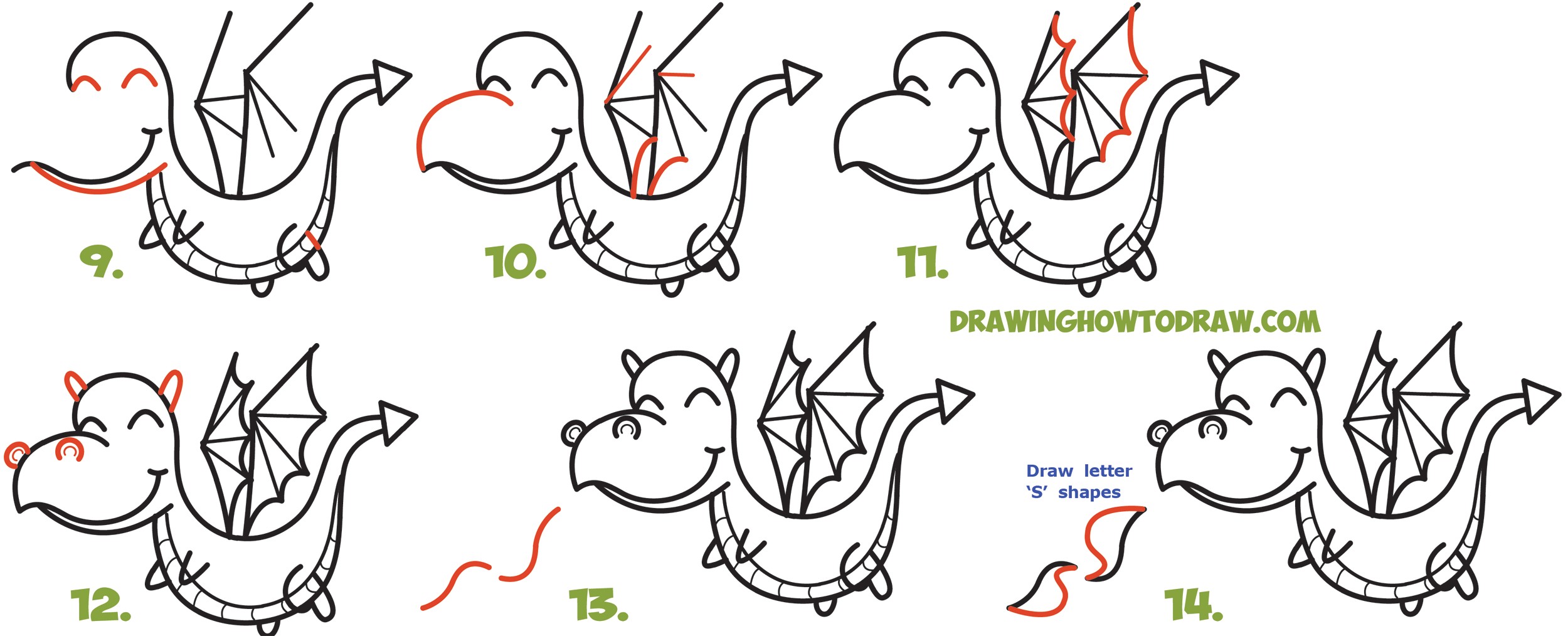 2500x1014 Howtodraw Cute Kawaii Dragon Easy Step - Dragon Drawing Tutorial