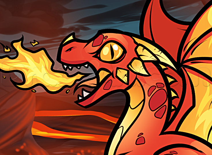 736x539 how to draw a baby fire breathing dragon, step - Dragon Fire Drawing