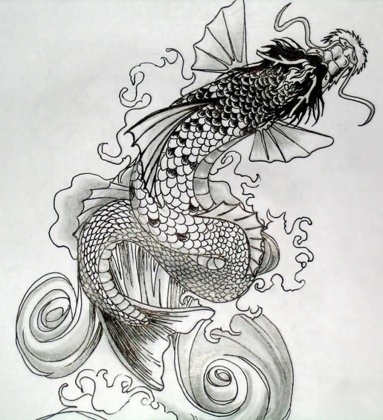 768x842 Latest Dragon Fish Tattoo Design Tattoos Dragon Koi Tattoo - Dragon Fish Drawing