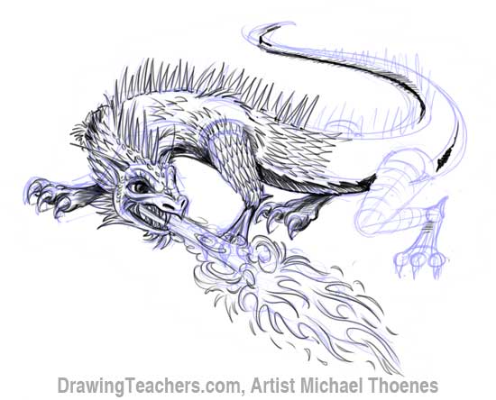 550x444 How To Draw A Dragon Lizard - Dragon Flames Drawing