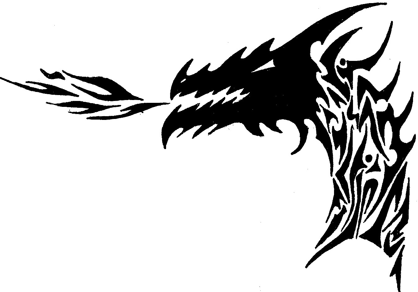1344x940 tribal dragon with flames keyword data - Dragon Flames Drawing