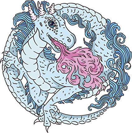 425x430 pretty girly blue dragon with pink flames cartoon - Dragon Flames Drawing