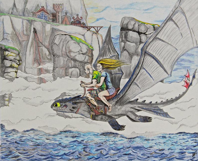 794x645 custom drawing dragon flying illustration flying dragon etsy - Dragon Flying Drawing