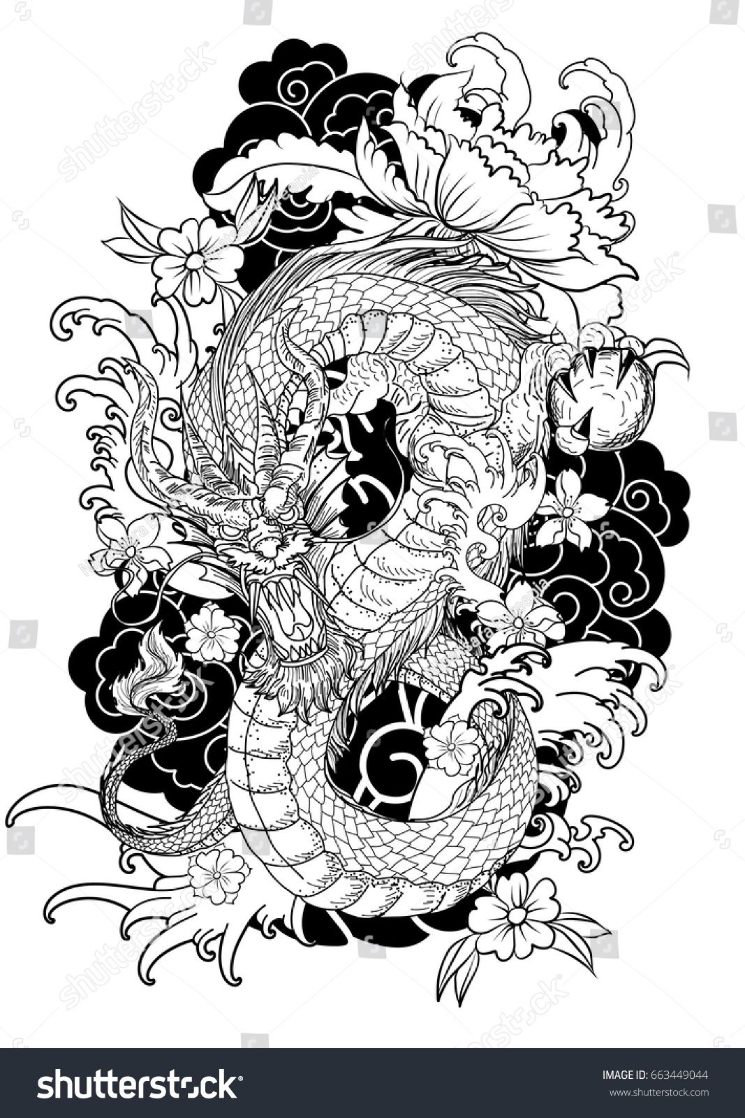 1067x1600 Hand Drawn Dragon Tattoocoloring Book Japanese Styledragon - Dragon Hand Drawing